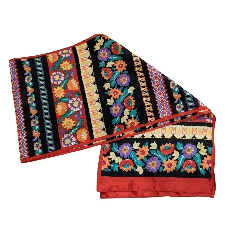 Vintage Style Floral Striped Oblong Scarf Red Black Bohemian Paisley Accessory